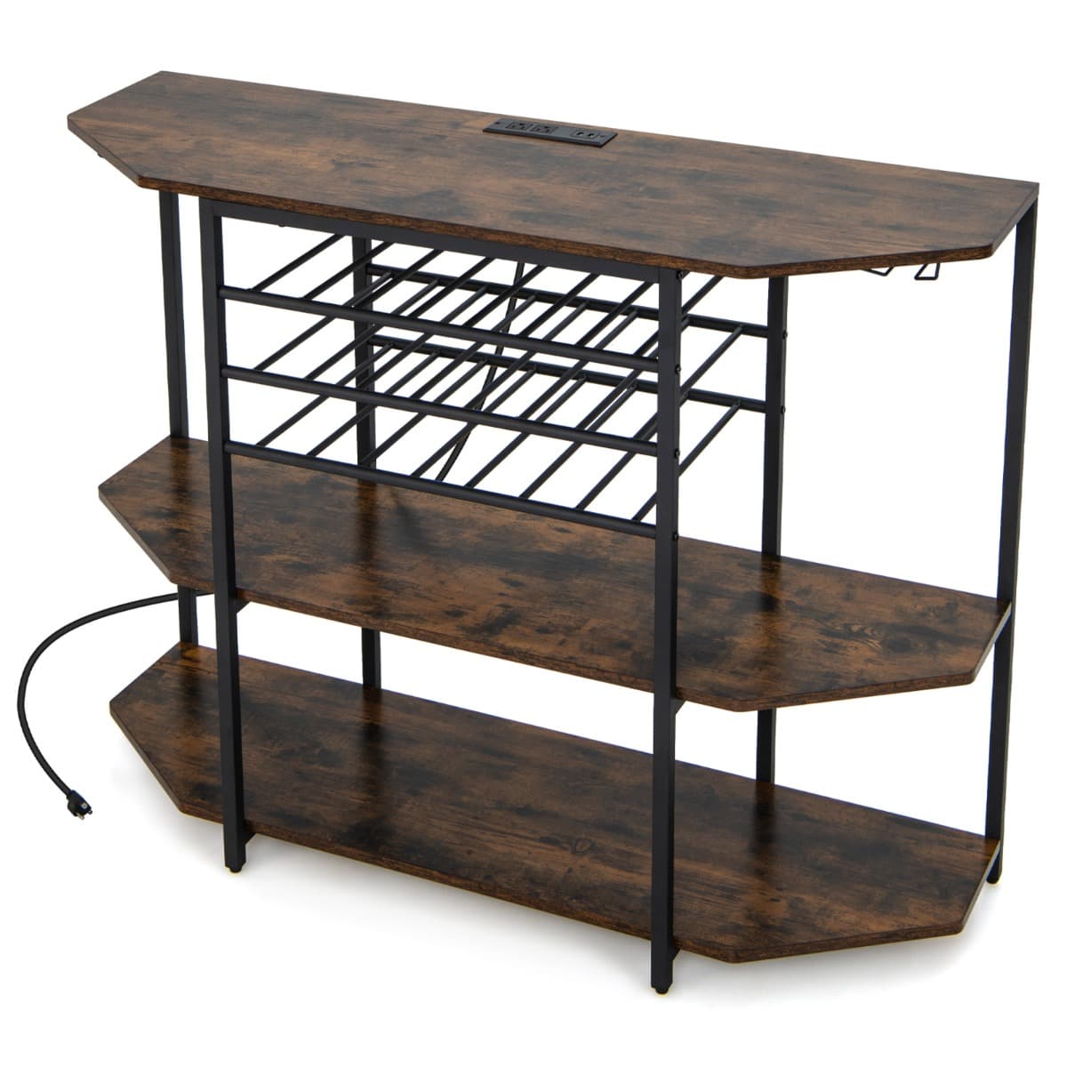 Casier à Vin Industriel à 3 Niveaux avec Étagères de Rangement Supports en Verre Casiers à Bouteille